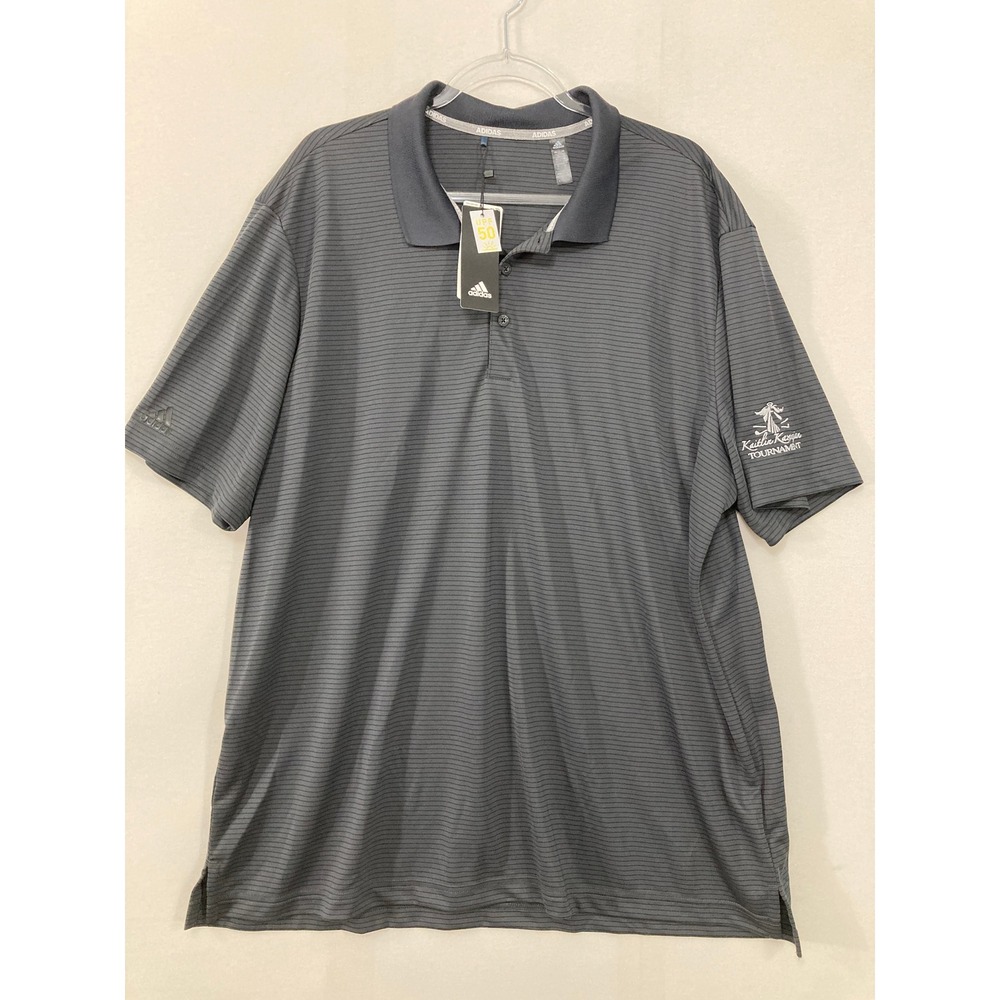 New Adidas Golf Polo Shirt 2XL Striped Short Sleeve Tournament Embroidered